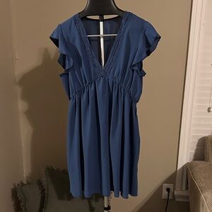 Blue V-Neck Dress